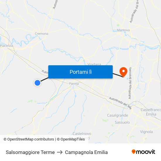 Salsomaggiore Terme to Campagnola Emilia map