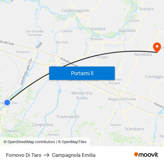 Fornovo Di Taro to Campagnola Emilia map