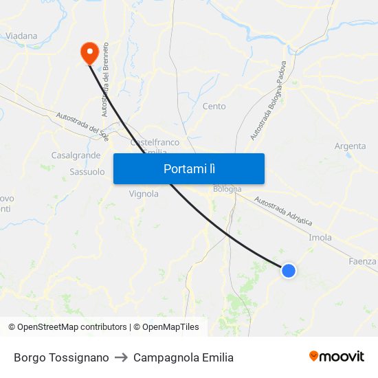 Borgo Tossignano to Campagnola Emilia map