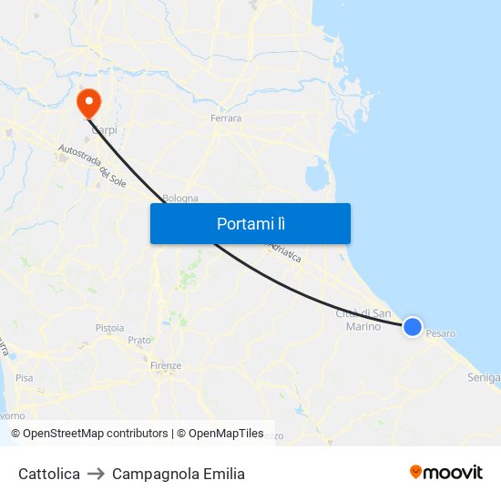 Cattolica to Campagnola Emilia map