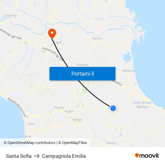 Santa Sofia to Campagnola Emilia map
