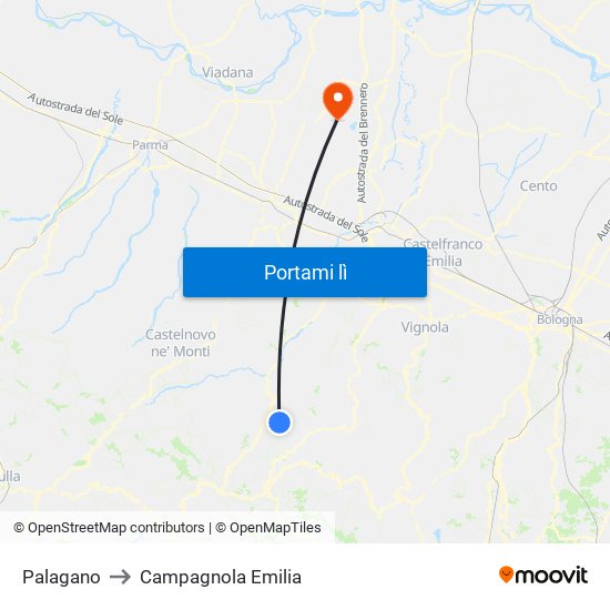 Palagano to Campagnola Emilia map