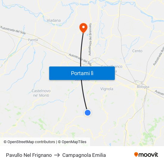 Pavullo Nel Frignano to Campagnola Emilia map