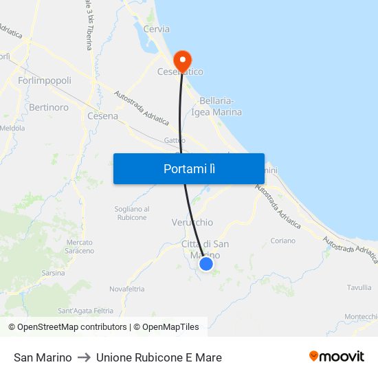 San Marino to Unione Rubicone E Mare map