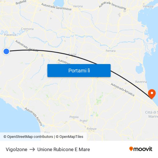 Vigolzone to Unione Rubicone E Mare map