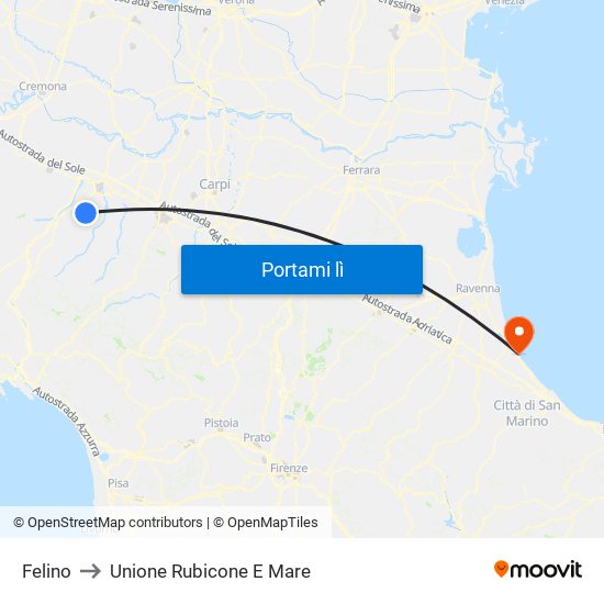 Felino to Unione Rubicone E Mare map