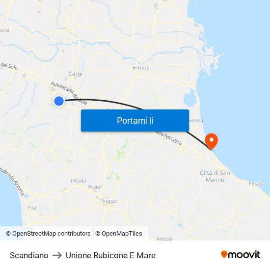 Scandiano to Unione Rubicone E Mare map