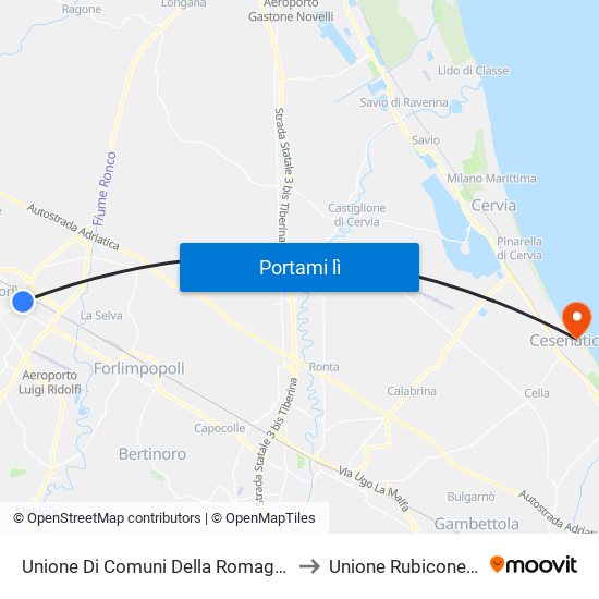 Unione Di Comuni Della Romagna Forlivese to Unione Rubicone E Mare map