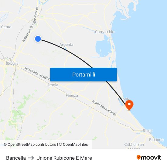 Baricella to Unione Rubicone E Mare map