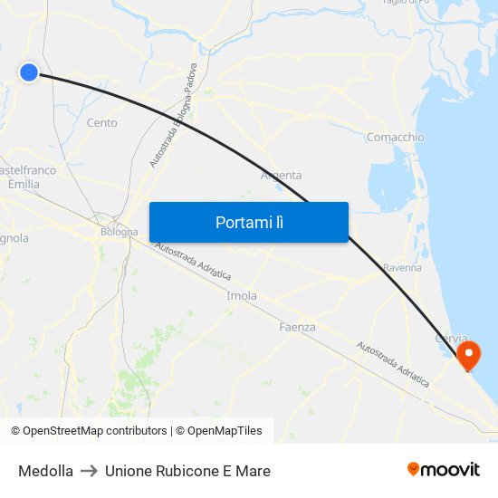 Medolla to Unione Rubicone E Mare map