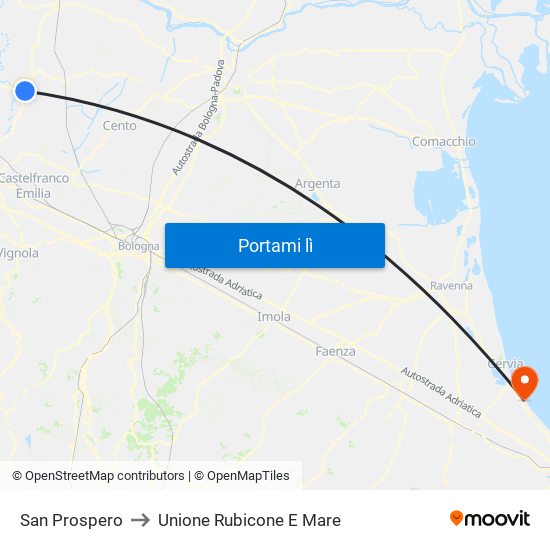 San Prospero to Unione Rubicone E Mare map