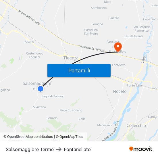 Salsomaggiore Terme to Fontanellato map