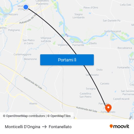 Monticelli D'Ongina to Fontanellato map
