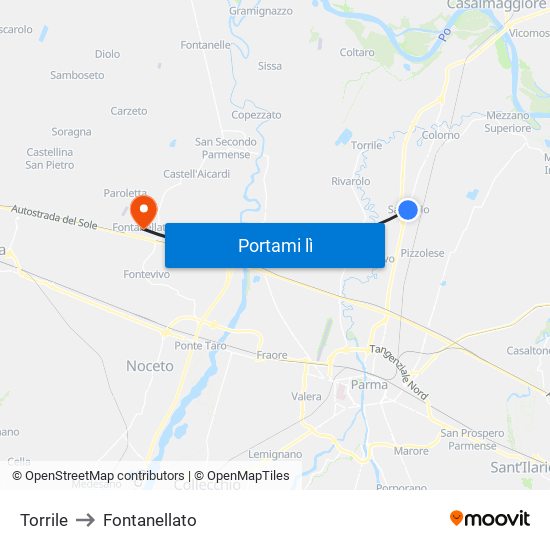 Torrile to Fontanellato map