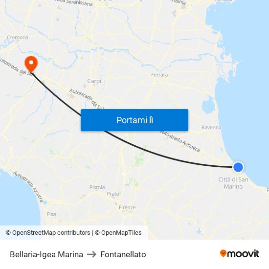 Bellaria-Igea Marina to Fontanellato map