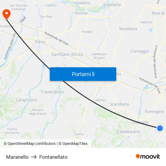 Maranello to Fontanellato map