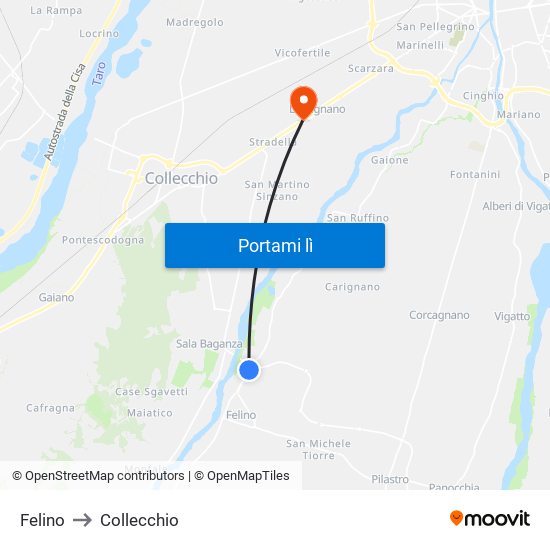 Felino to Collecchio map