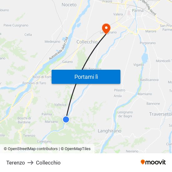 Terenzo to Collecchio map