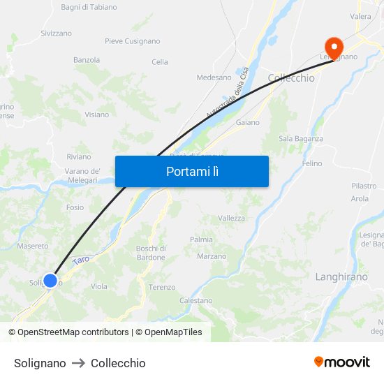 Solignano to Collecchio map