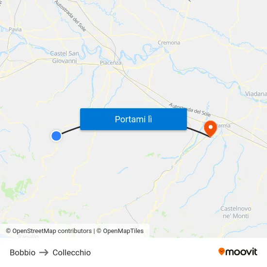 Bobbio to Collecchio map