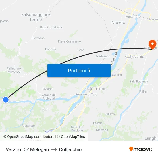 Varano De' Melegari to Collecchio map