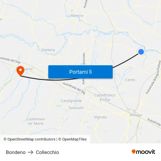 Bondeno to Collecchio map
