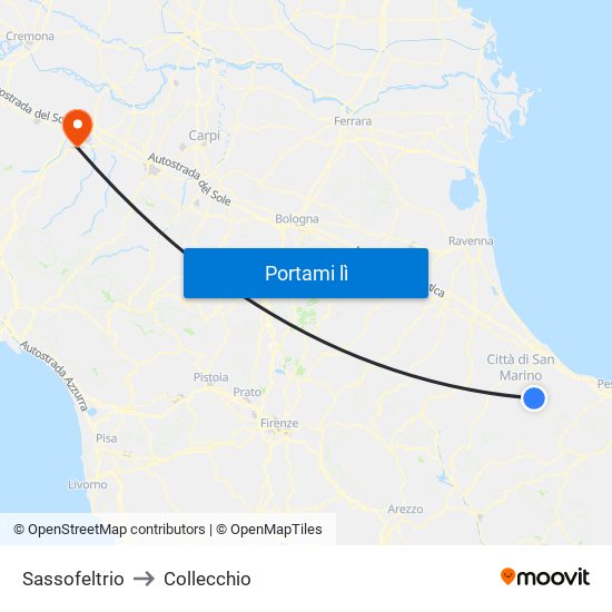 Sassofeltrio to Collecchio map