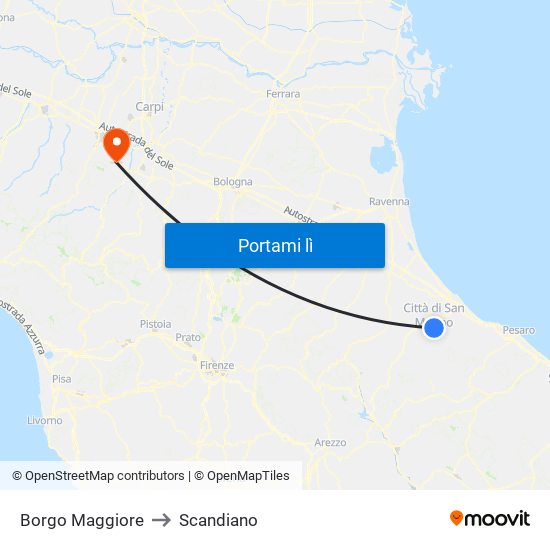 Borgo Maggiore to Scandiano map