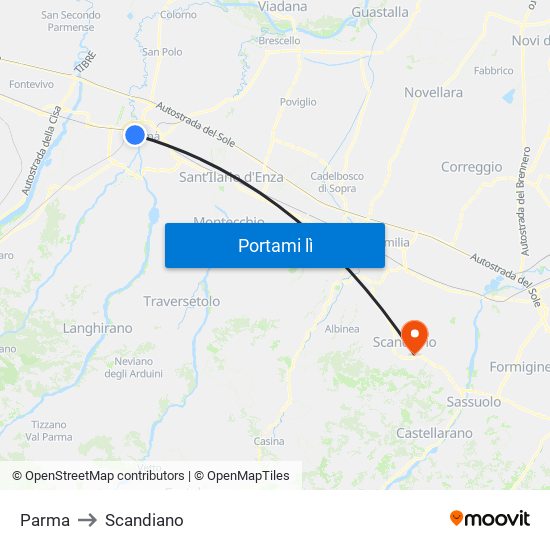 Parma to Scandiano map