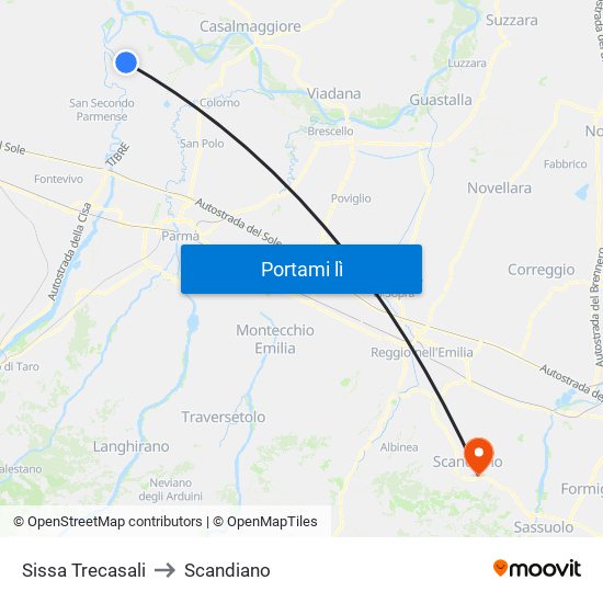 Sissa Trecasali to Scandiano map