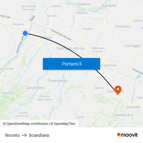 Noceto to Scandiano map