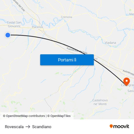 Rovescala to Scandiano map