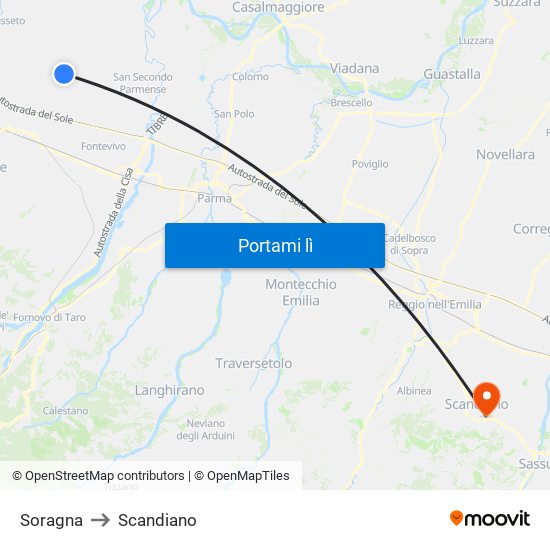 Soragna to Scandiano map