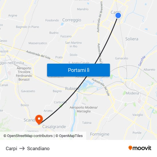 Carpi to Scandiano map