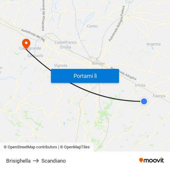 Brisighella to Scandiano map