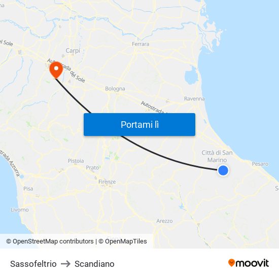Sassofeltrio to Scandiano map