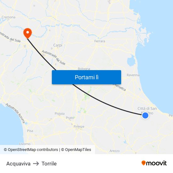 Acquaviva to Torrile map