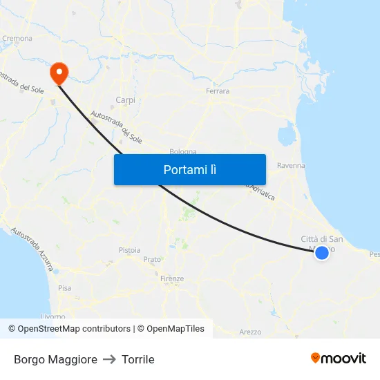 Borgo Maggiore to Torrile map