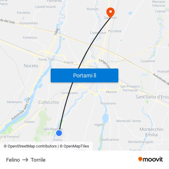 Felino to Torrile map
