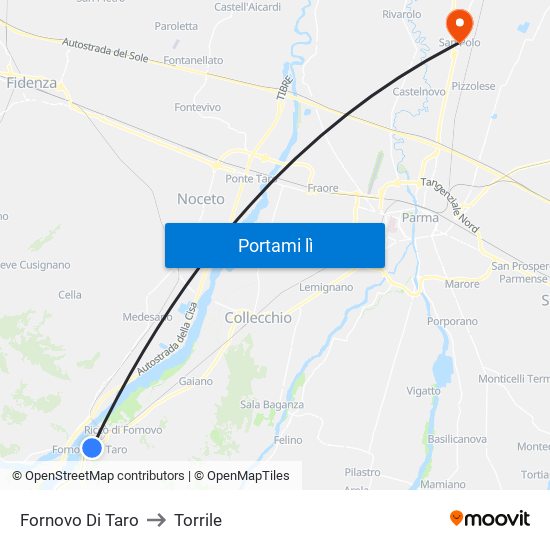 Fornovo Di Taro to Torrile map