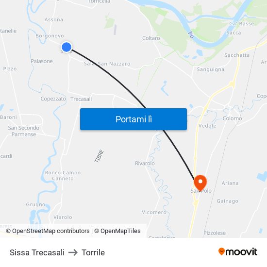 Sissa Trecasali to Torrile map