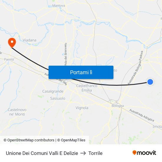 Unione Dei Comuni Valli E Delizie to Torrile map