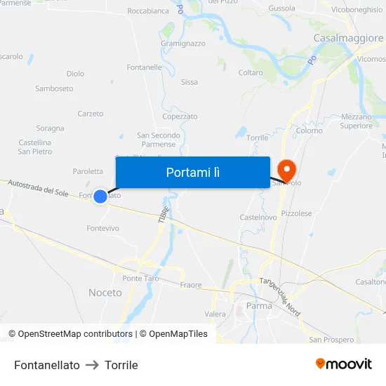 Fontanellato to Torrile map