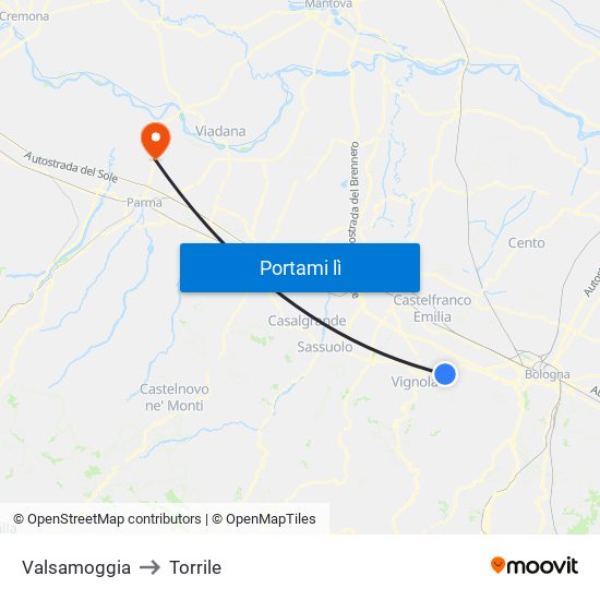 Valsamoggia to Torrile map