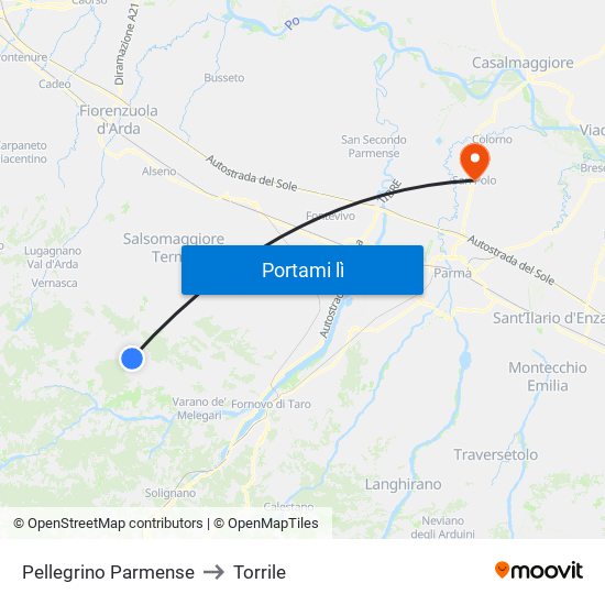 Pellegrino Parmense to Torrile map