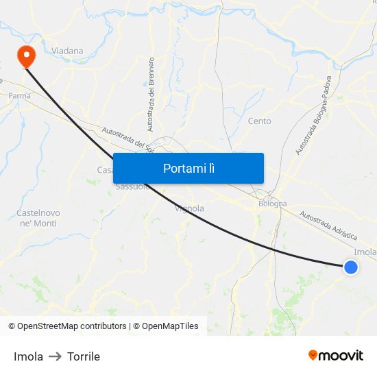 Imola to Torrile map