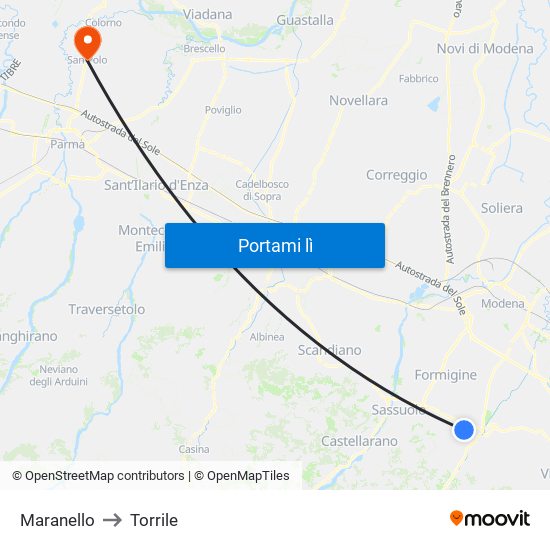 Maranello to Torrile map