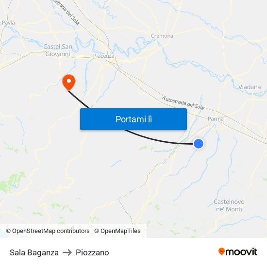Sala Baganza to Piozzano map