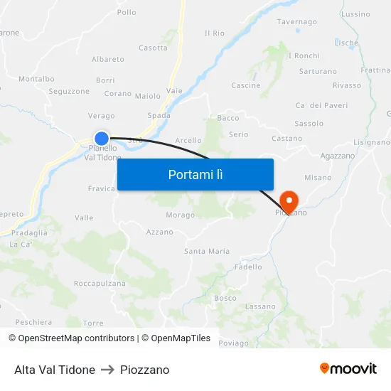 Alta Val Tidone to Piozzano map