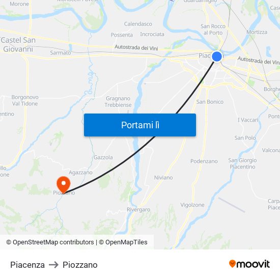 Piacenza to Piozzano map